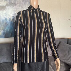 Zara Black Blouse with Gold and Silver Stripes